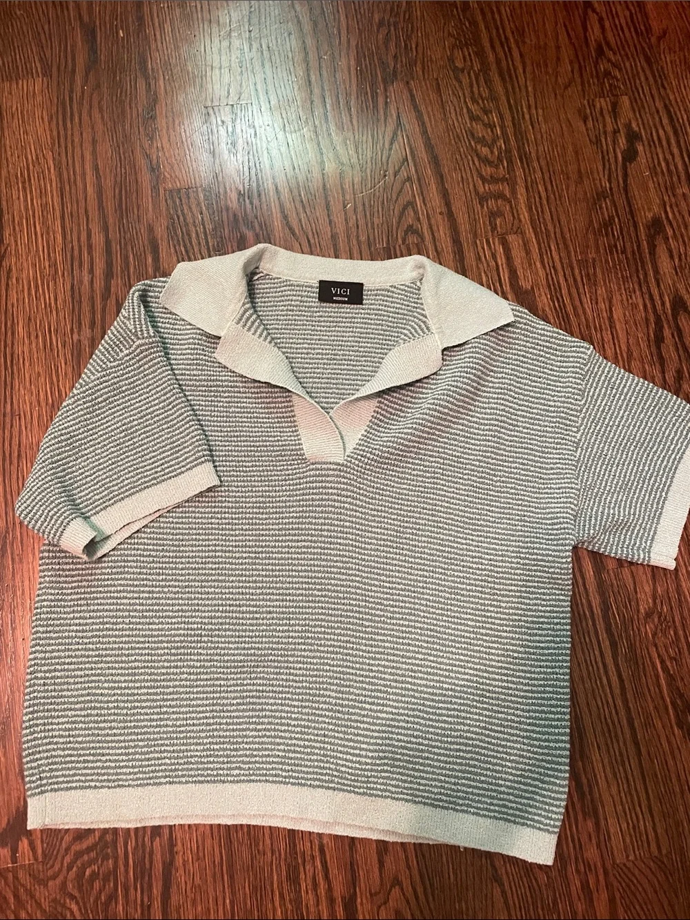 VICI Striped Knit Collared Two-Piece Set in Mint Green, NWOT
